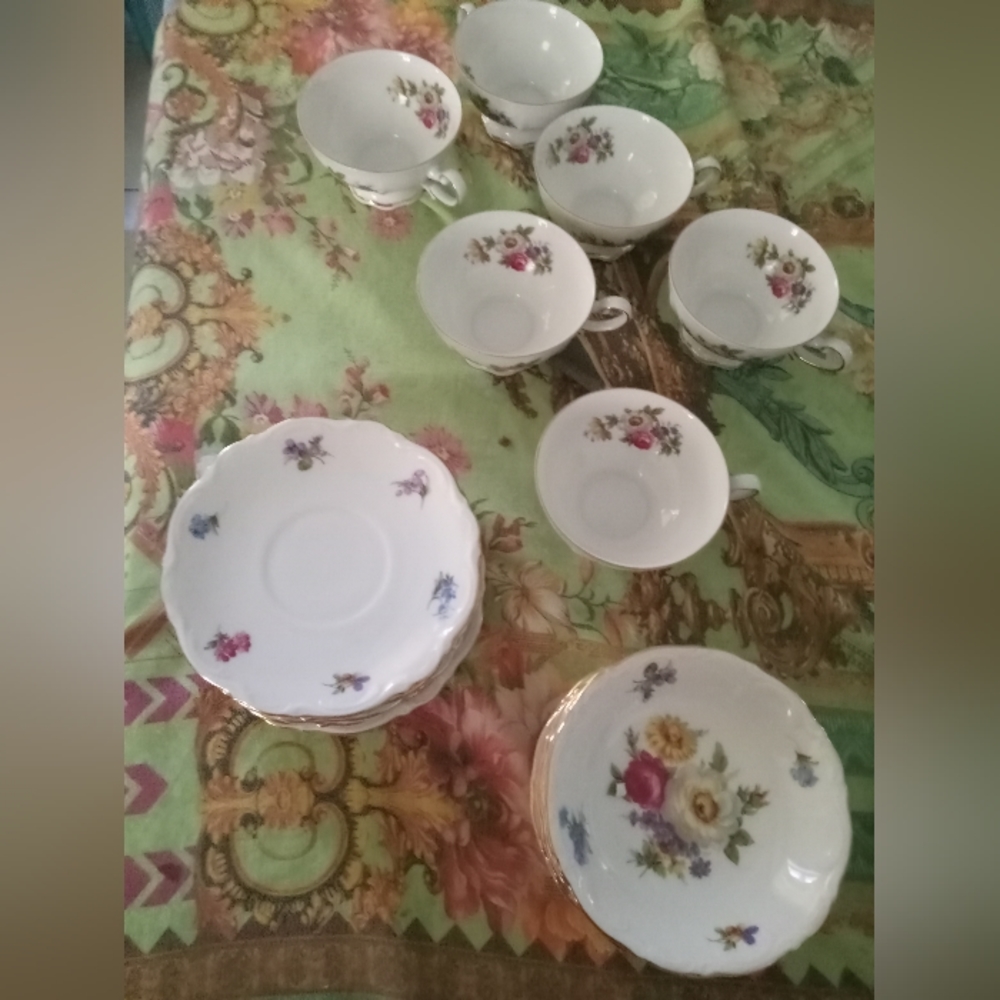 Meissen German antique tea cups and cookie plates set of 18